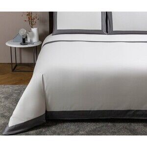 Frette Queen Bold Duvet Cover , Milk/Slate Grey , 100% Cotton, Made In Italy
